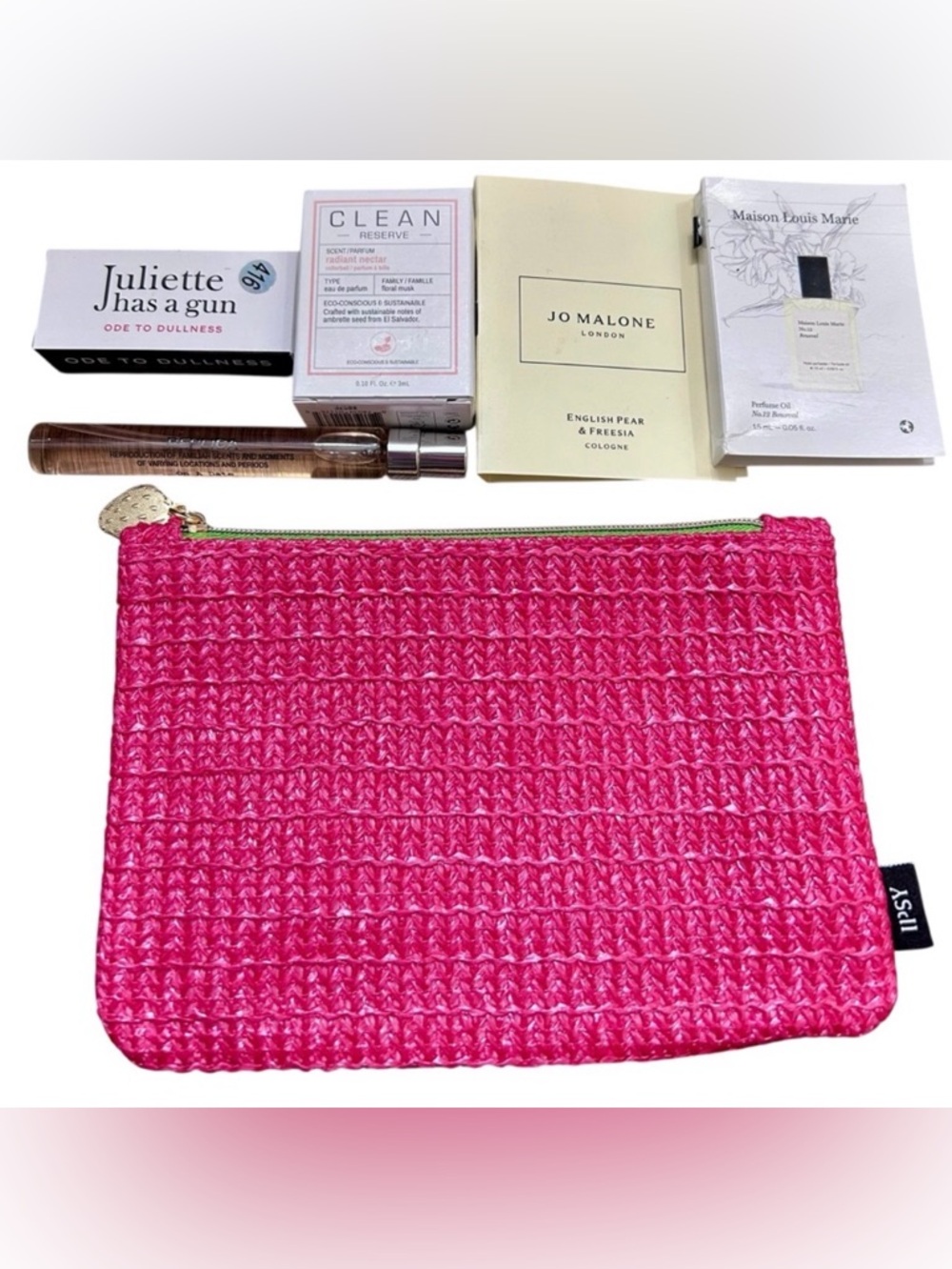 Viral Perfume Minis w/Ipsy Raffia Bag: Replica, Clean, Jo Malone & Maison Marie
